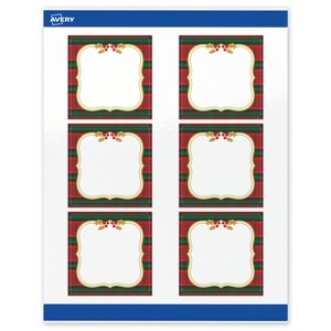 Avery Labels, 3" x 3", Gold-Red-Green Plaid, Glossy, 60ct - 1 of 4