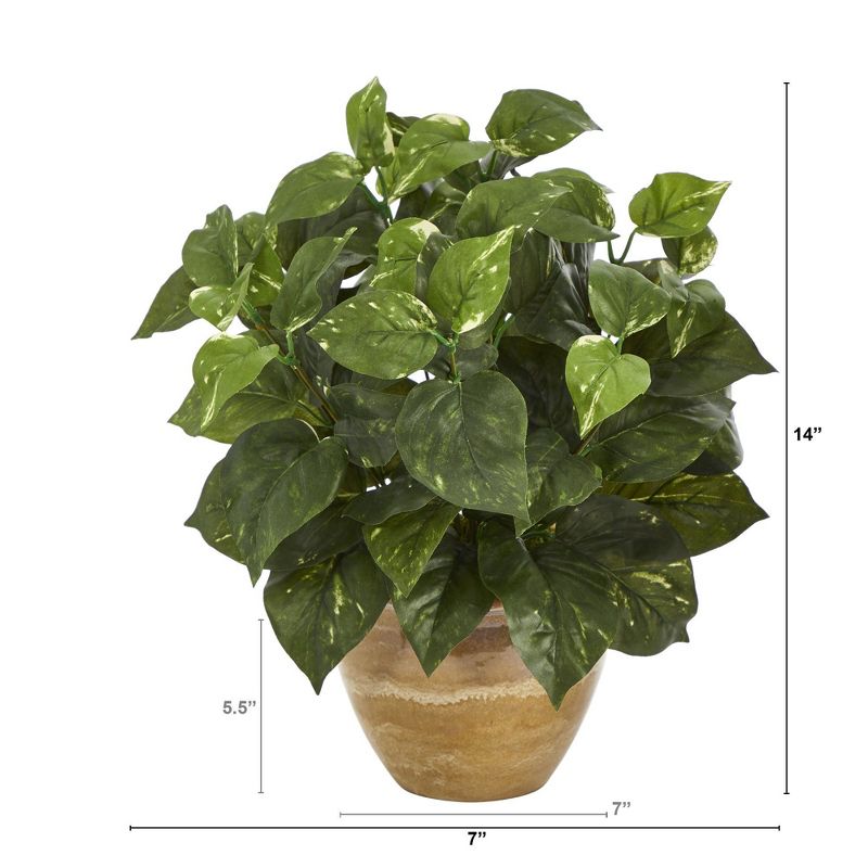 Nearly Natural 14-in Pothos Artificial Plant in Ceramic Planter, 2 of 4