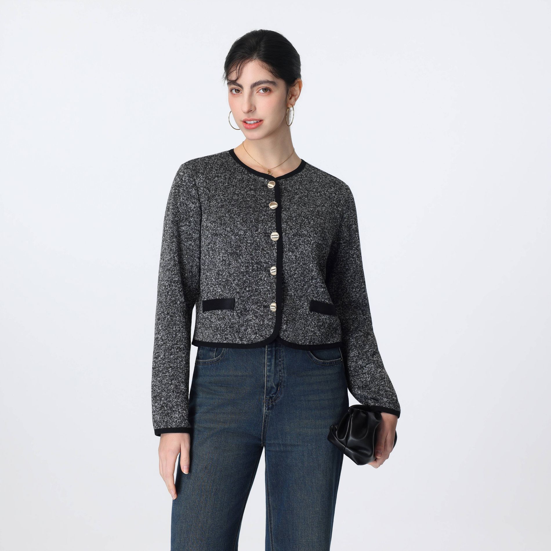 Women's Golden Button Cardigan - A New Day™ Dark Gray Abstract