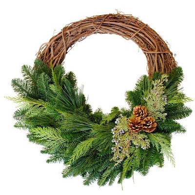 Van Zyverden 18" Live Fresh Cut Pacific Northwest Decorated Vine Wreath