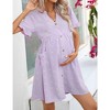Womens Maternity Dress Swiss Dot V Neck Short Sleeve Button Down Summer Casual Baby Shower Mini Dresses - 2 of 4
