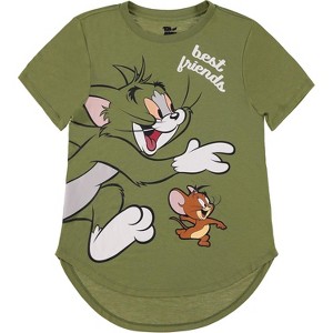 Ladies Tom & Jerry Battle Shirt - Vintage Hanna Barbera Cartoon - Cat and Mouse Curved Hem T-Shirt (Ivory Tom and Jerry, X-Large) - 1 of 4