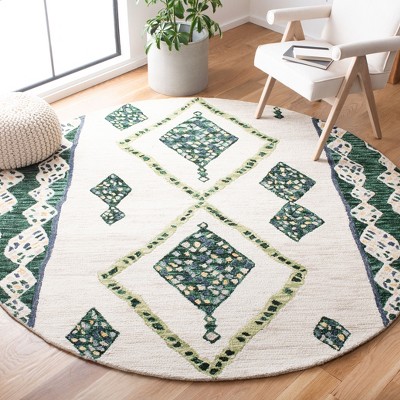 Ivory Geometric Tufted Handmade Wool Round Rug, 7' Diameter
