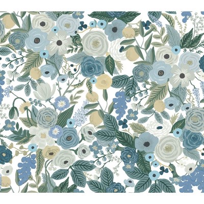 Blue Floral Self-Adhesive Removable Grasscloth Wallpaper Roll
