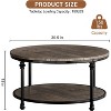 Round 2-Tier Coffee Table with Storage, Farmhouse Wood Center Table for Living Room, Metal Frame, Easy Assembly - 2 of 4