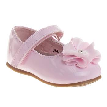 Josmo Baby Girls' Mary Jane Flats with Flower Detail: Non-Slip Soft Sole Newborn Infant Toddler First Walker Crib Dress Shoes