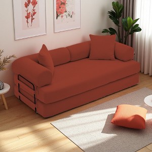 78.5" Corduroy Folding Convertible 3-Seater Sofa with Sleeper & DIY Modular Design - 1 of 4