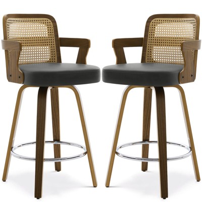 Bekrvio 26" Swivel Counter Height Bar Stools Set of 1/2/3/4,Faux Leather Upholstered Bar Chairs with Back & Arm for Kitchen Island,Black