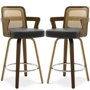 Bekrvio 26" Swivel Counter Height Bar Stools Set of 1/2/3/4,Faux Leather Upholstered Bar Chairs with Back & Arm for Kitchen Island,Black - 1 of 4
