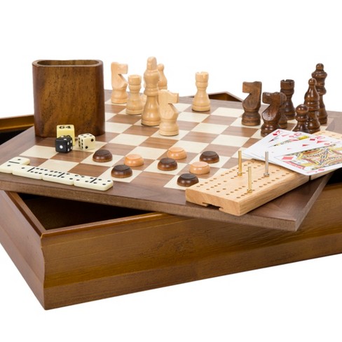 Board Game Set - Deluxe 15 in 1 Wood Tabletop Games with Storage