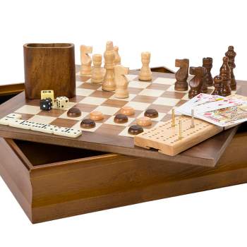 Toy Time 7-in-1 Classic Wooden Board Game Set With Storage Box