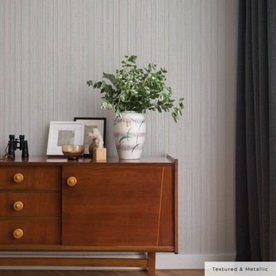 Gray and Silver Textured Grasscloth Peel and Stick Wallpaper