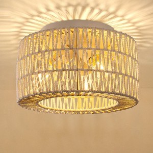 YANSUN 11.8 in. 3-Light White Rattan Flush Mount Ceiling Light for Hallway, Bedroom, or Living Room - 1 of 1