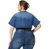 Agnes Orinda Women's Plus Size Denim Fashionable Crop Short Sleeve Jean Cardigans - 4 of 4