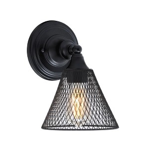 Toltec Lighting Any 1 - Light Sconce in  Matte Black with 7" Matte Black Cone Mesh Metal Shade Shade - 1 of 1