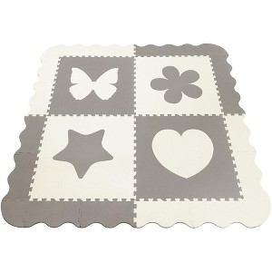 Sorbus Gray and White Butterfly, Star, Heart, and Flower shapes Interlocking Puzzle Foam Mat (4 Tile Pieces) for playroom, nursery and more - 1 of 4