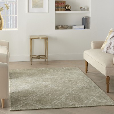 Green Ivory Hand-Tufted Geometric Diamond Area Rug 3'9" x 5'9"