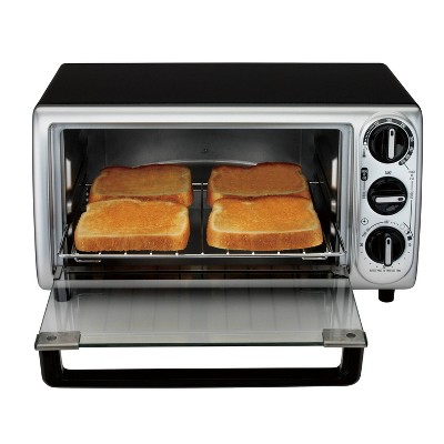 Proctor Silex Black and Silver 4-Slice Toaster Oven with Bake Pan