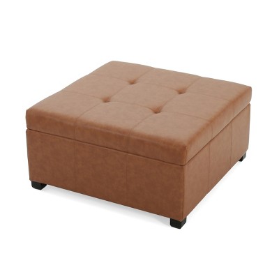 FONTOI Living Room Ottomans and Benches Faux Leather Storage Ottoman Bench with Storage, Decorative Stools, Bedroom Bench, Brown, 34.5"*34.5"*18.5"
