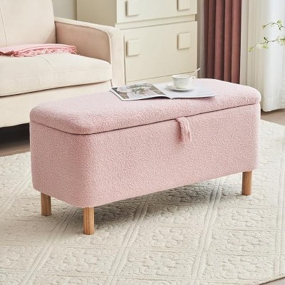 Basics Upholstered Storage Ottoman and Entryway Bench,Teddy Upholstered Shoe Seat Storage Beach,Rectangle Padded Blanket Chest Cute-Cuddlewood