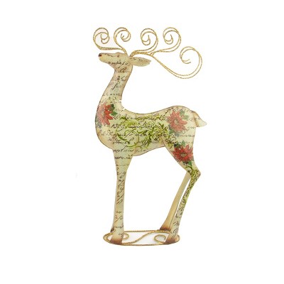 Gallerie II 17" Vintage Postcard Poinsettia Glitter Reindeer Christmas Tabletop Decoration