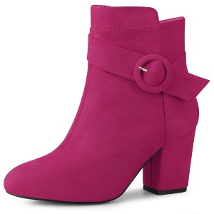 Allegra K Women's Round Toe Block Heel Ankle Booties - 1 of 4