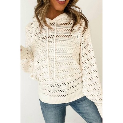 Women's Pointelle Knit Hoodied Sweater - Shop Lala Loo