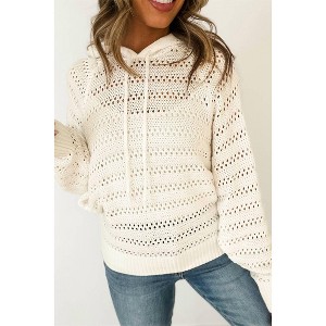 Women's Pointelle Knit Hoodied Sweater - Shop Lala Loo - 1 of 3