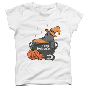 Girl's Design By Humans Cozy Halloween By kimprut T-Shirt - 1 of 3