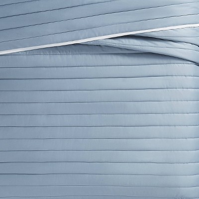 Blue Cotton Sateen Twin XL Quilt Set with Shams