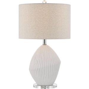 360 Lighting Lara 23" High Small Modern Coastal Accent Table Lamp Sand White Finish Single Oatmeal Shade Living Room Bedroom Bedside Nightstand House - 1 of 4