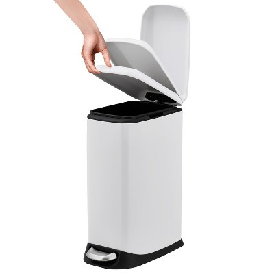 Kitchen Trash Can 3.2 Gallon with Soft Close Lid & Foot Pedal, Fingerprint Resistant Kitchen Garbage Bin, Quiet Closing Design, Hidden Handle