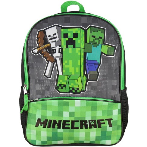 Minecraft Creeper 17 inch Kids Backpack with Lunch Bag - Green