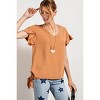 Slickblue Ruffled Sleeve V Neck Woven Top with Side Tie Detail - Casual Camel Blouse for Women, Size S-L - 2 of 4
