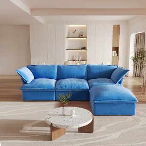 122.82" Cloud Modular Sectional Sofa,L Shaped Couch Down Filled with Chaise Ottoman,Deep Seat Couches for Living Room,Cushion Covers Removable - 1 of 4