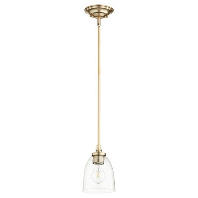 Quorum Lighting Rossington 1-Light Pendant, Aged Brass, 5 Width, 7 Height, Stem Hanging, Clear Seeded Shade