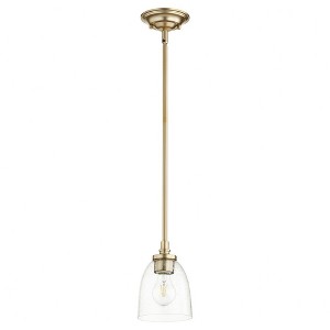 Quorum Lighting Rossington 1-Light Pendant, Aged Brass, 5 Width, 7 Height, Stem Hanging, Clear Seeded Shade - 1 of 1