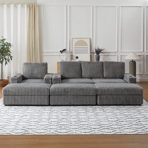 GDFStudio Vale Modern 127" L-shaped 3-Seater Corduroy Upholstered Sectional Sofa with 3 Ottomans - 1 of 4