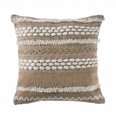 HomeRoots 20" X 20" Beige And White Polyester Geometric Zippered Pillow