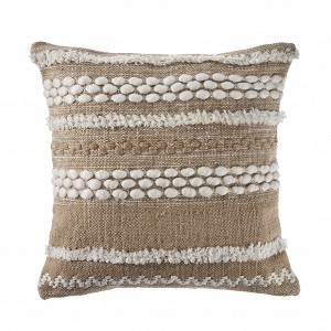 HomeRoots 20" X 20" Beige And White Polyester Geometric Zippered Pillow - 1 of 4