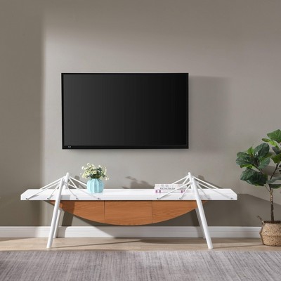 VYNXARIA Sailboat-Shaped TV Stand, 70.87 inch Modern Entertainment Center with Drawer, MDF Wood Media Console Table,White