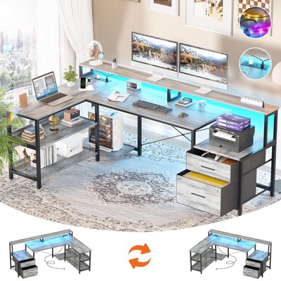 Aheaplus L-Shaped Computer Desk with Drawers and Monitor Shelf