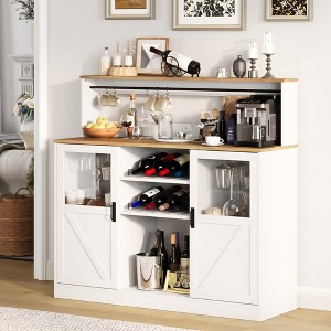 Vividwood Farmhouse Bar Cabinet with Acrylic Doors – Coffee & Wine Storage with Open Shelves & Cup Hooks Brown 15.7 - 1 of 4