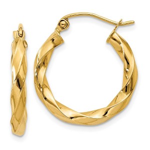 Black Bow Jewelry 3mm x 22mm Polished 14k Yellow Gold Medium Twisted Round Hoop Earrings - 1 of 4