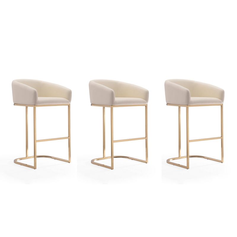 Set of 3 Louvre Upholstered Stainless Steel Barstools Cream - Manhattan Comfort, 1 of 9