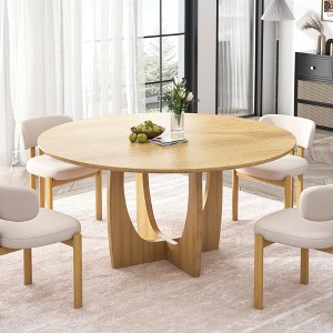 SpassWay 30"H Modern Wood Dining Table Conference Table Kitchen Table Gaming Table with Double Pedestal Black/Walnut/Natural Wood - 1 of 4