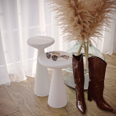 Gianna Round White Concrete Drum Accent Tables - Set of 2