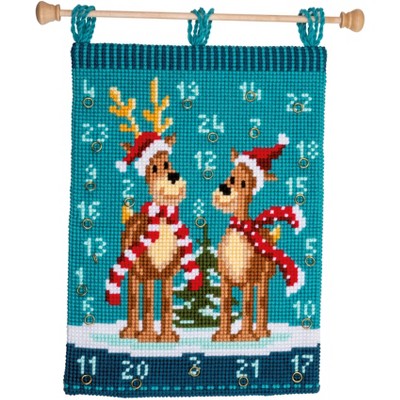 Vervaco Stamped Cross Stitch Wall Hanging Kit 16"X21.2"-Elk With Scarves