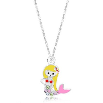 Chanteur Hypoallergenic Kids Jewelry Accessories Mermaid Enamel Crystal White Gold Palladium Plating Necklace