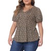 Agnes Orinda Women's Plus Size Pleated Front V Neck Short Sleeve Retro Floral Blouses - 2 of 4